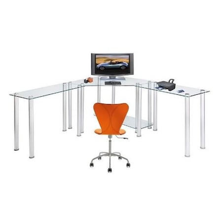 Rta Home And Office RTA Home and Office CT-013LR Clear Tempered Glass Corner Computer Desk with Left and Right Extention tables CT-013LR